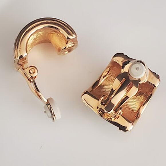 Swarovski Gold Plated Clip-on Earrings with Black and Clear Stones Swan Signed - Picture 2 of 7